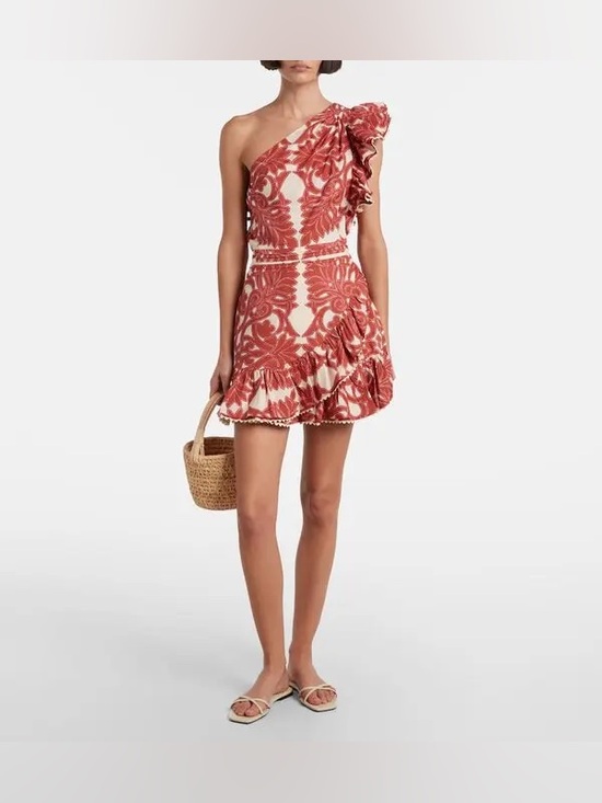 Poupette St. Barth Dresses & Skirts - POUPETTE ST BARTH Corinne Floral Ruffled Cotton Minidress XS One Shoulder dainty